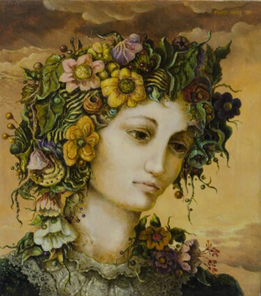 Pintura titulada "Woman Portrait with…" por Mandy Sand, Obra de arte original, Oleo