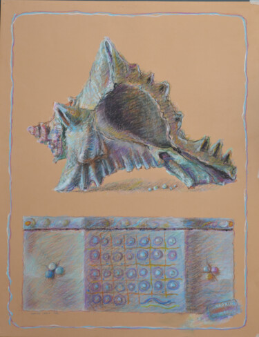 Disegno intitolato "Blue Shell" da Mandy Sand, Opera d'arte originale, Pastello