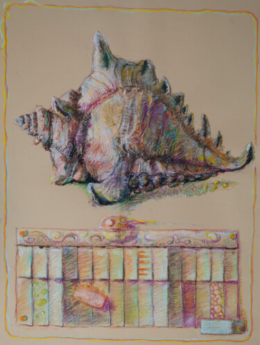 Drawing titled "Colored Shell" by Mandy Sand, Original Artwork, Pastel