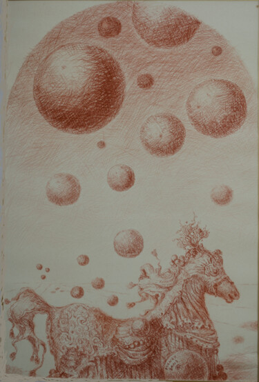 Disegno intitolato "Horse with balloons" da Mandy Sand, Opera d'arte originale, Matita