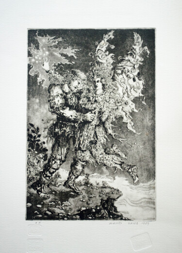Incisioni, stampe intitolato "Jacob struggle" da Mandy Sand, Opera d'arte originale, incisione