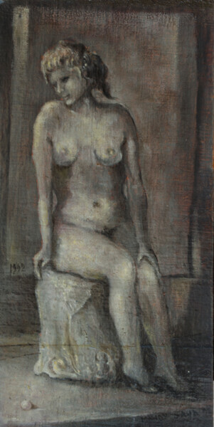 Painting titled "Sitting Nude_1" by Mandy Sand, Original Artwork, Oil