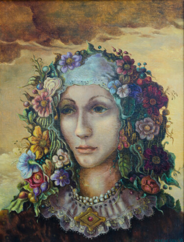 Painting titled "Woman portrait" by Mandy Sand, Original Artwork, Oil