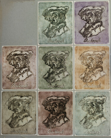 Prenten & gravures getiteld "Homage to Rembrandt" door Mandy Sand, Origineel Kunstwerk, Ets