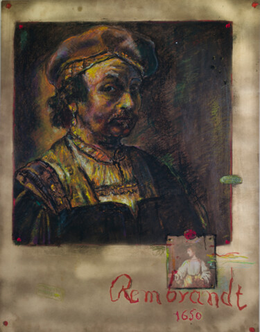 Collagen mit dem Titel "Rembrandt-1650" von Mandy Sand, Original-Kunstwerk, Papier
