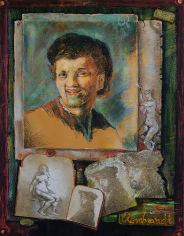 Collages getiteld "Rembrandt" door Mandy Sand, Origineel Kunstwerk, Papier