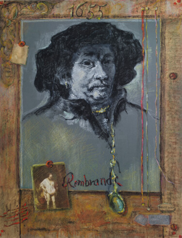 Collages getiteld "Rembrandt  1655" door Mandy Sand, Origineel Kunstwerk, Papier