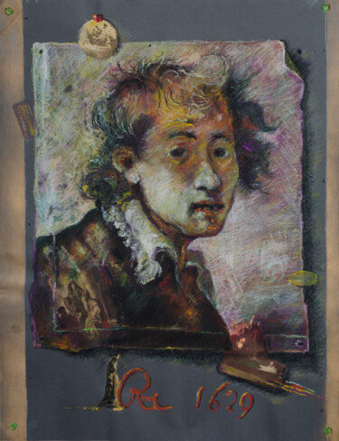 Collages titled "Rembrandt 1629" by Mandy Sand, Original Artwork, Paper