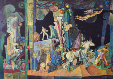Peinture intitulée "A Circus Scene" par Mandy Sand, Œuvre d'art originale, Huile