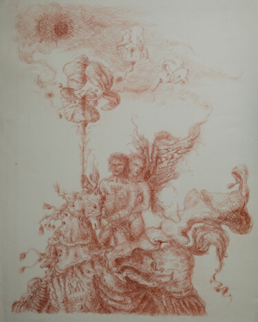 Рисунок под названием "Adam and Eve" - Mandy Sand, Подлинное произведение искусства, Древесный уголь