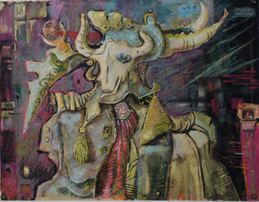 Zeichnungen mit dem Titel "The Bull man" von Mandy Sand, Original-Kunstwerk, Pastell