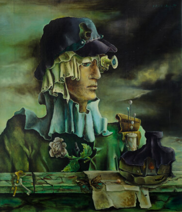 Malerei mit dem Titel "THE COLLECTOR" von Mandy Sand, Original-Kunstwerk, Öl