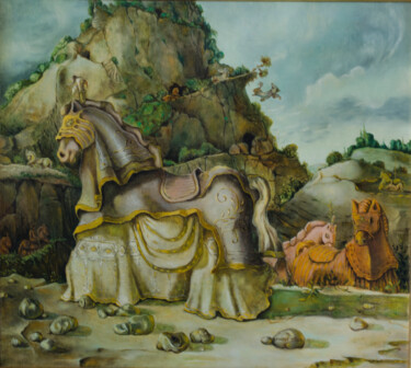 Peinture intitulée "Horses on a slope" par Mandy Sand, Œuvre d'art originale, Huile
