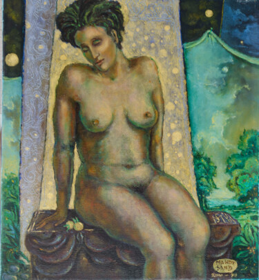 Painting titled "Sitting Nude" by Mandy Sand, Original Artwork, Oil