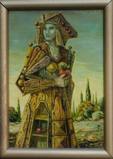Painting titled "Wooden woman with a…" by Mandy Sand, Original Artwork, Oil