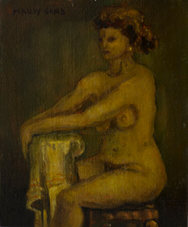 Painting titled "Sitting Nude in bro…" by Mandy Sand, Original Artwork, Oil