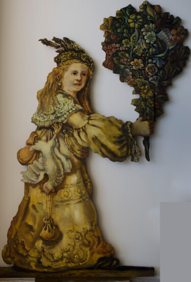 Pittura intitolato "Girl with a bouquet…" da Mandy Sand, Opera d'arte originale, Olio