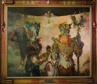 Painting titled "Teatro" by Mandy Sand, Original Artwork, Oil Mounted on Wood Panel