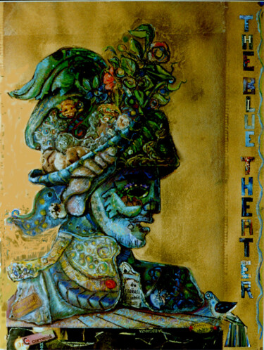 Collagen mit dem Titel "Blue Theatre" von Mandy Sand, Original-Kunstwerk