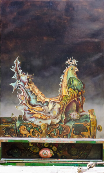 Pittura intitolato "Rooster" da Mandy Sand, Opera d'arte originale, Olio