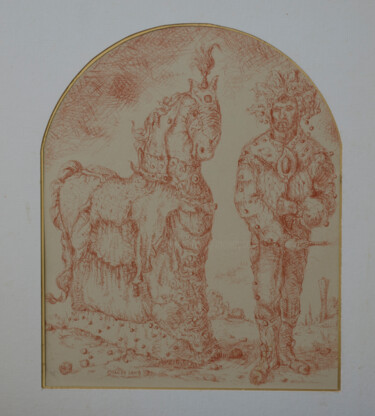 Dessin intitulée "A man and a horse" par Mandy Sand, Œuvre d'art originale, Craie