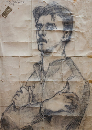 Drawing titled "Self Portrait 1963" by Mandy Sand, Original Artwork, Charcoal