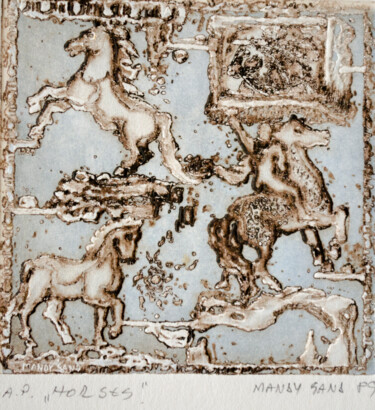 Incisioni, stampe intitolato "Horses" da Mandy Sand, Opera d'arte originale, incisione