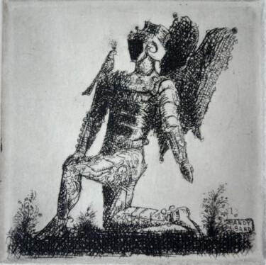 Gravures & estampes intitulée "Kneeling Angel" par Mandy Sand, Œuvre d'art originale, Eau-forte
