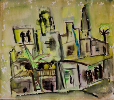 Painting titled "Landscape of Jaffa" by Mandy Sand, Original Artwork, Watercolor