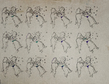 Рисунок под названием "Angels with ball in…" - Mandy Sand, Подлинное произведение искусства, Чернила