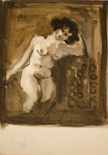 Pittura intitolato "Leaning Nude" da Mandy Sand, Opera d'arte originale, Acquarello