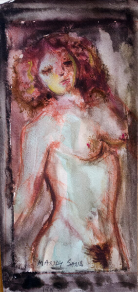 Painting titled "Nude" by Mandy Sand, Original Artwork, Watercolor
