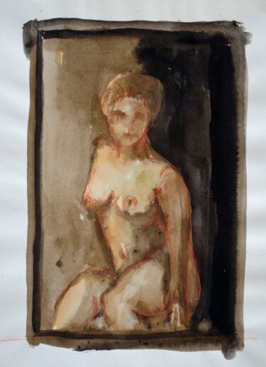 Pintura titulada "Sitting Nude" por Mandy Sand, Obra de arte original, Acuarela