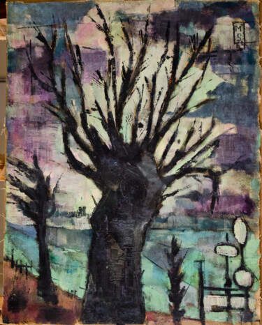 Painting titled "Trees" by Mandy Sand, Original Artwork, Oil