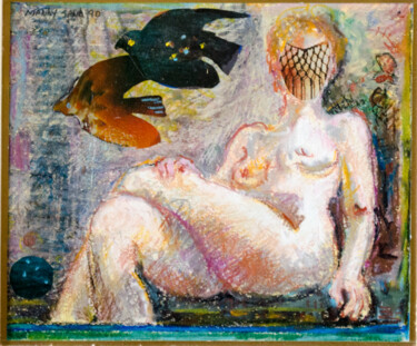 Pittura intitolato "Sitting Nude  with…" da Mandy Sand, Opera d'arte originale, Pastello