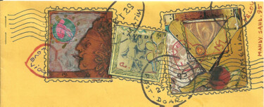 Dessin intitulée "Envelop and stamps…" par Mandy Sand, Œuvre d'art originale, Encre