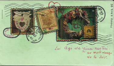 Рисунок под названием "Envelop and stamps…" - Mandy Sand, Подлинное произведение искусства, Чернила