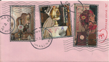 Desenho intitulada "Envelop and stamps…" por Mandy Sand, Obras de arte originais, Tinta