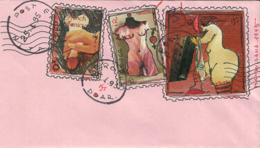 Рисунок под названием "Envelop and stamps…" - Mandy Sand, Подлинное произведение искусства, Чернила