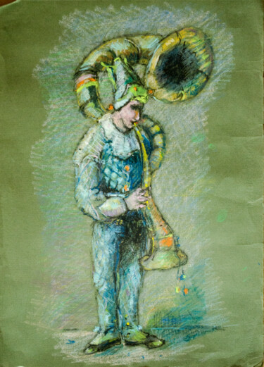 Pittura intitolato "Clown playing on br…" da Mandy Sand, Opera d'arte originale, Pastello