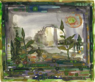 Malarstwo zatytułowany „Green Meadow” autorstwa Mandy Sand, Oryginalna praca, Akwarela