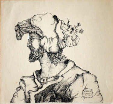 Dessin intitulée "Man profile with be…" par Mandy Sand, Œuvre d'art originale, Crayon