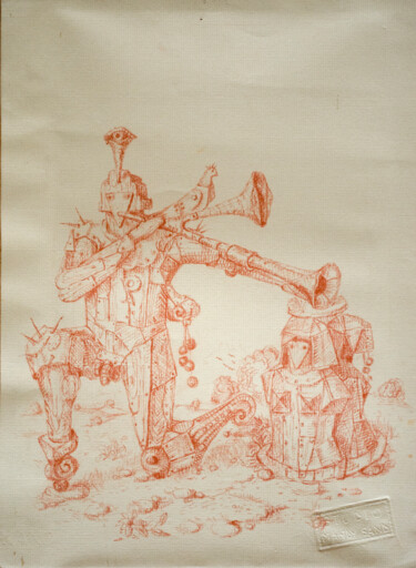 Рисунок под названием "Trumpet player on h…" - Mandy Sand, Подлинное произведение искусства, Цветные карандаши