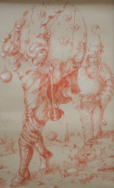 Drawing titled "Clowns" by Mandy Sand, Original Artwork, Conté