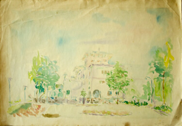 Painting titled "Palace Peles" by Mandy Sand, Original Artwork, Watercolor