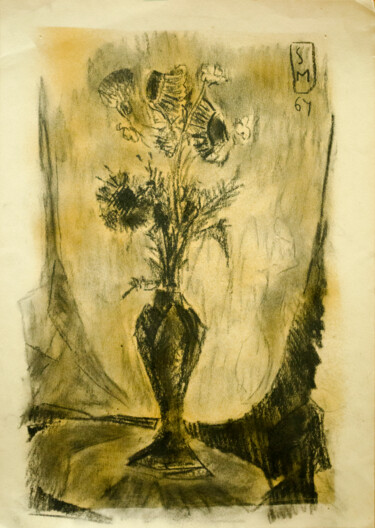 Malerei mit dem Titel "Flower Vase" von Mandy Sand, Original-Kunstwerk, Aquarell