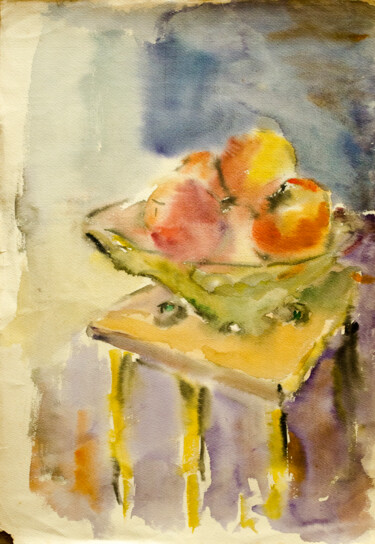 Painting titled "Still Life with App…" by Mandy Sand, Original Artwork, Watercolor