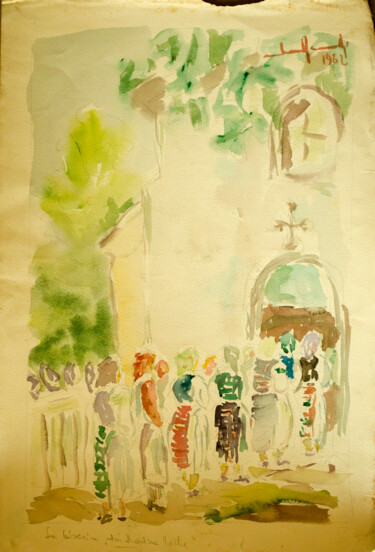 Peinture intitulée "The church in Rodna…" par Mandy Sand, Œuvre d'art originale, Aquarelle