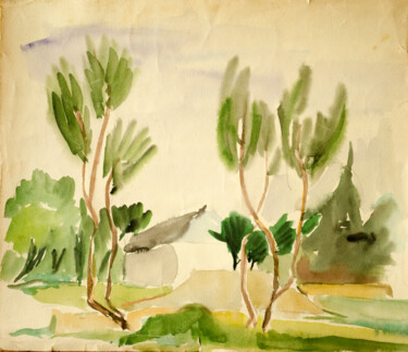 Peinture intitulée "Trees, forest" par Mandy Sand, Œuvre d'art originale, Aquarelle