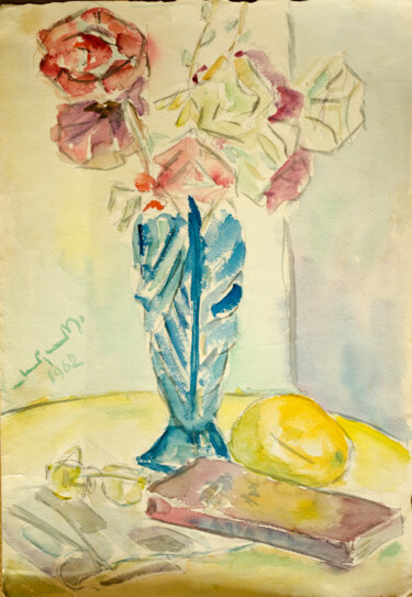 Pintura titulada "Vase with roses" por Mandy Sand, Obra de arte original, Acuarela